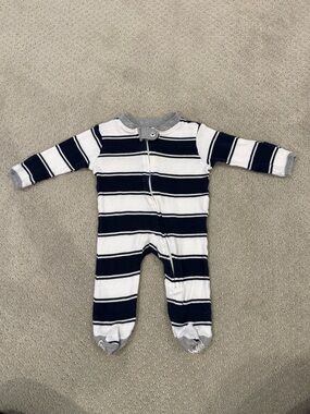 Burt's Bees Navy & White Striped Footed One-Piece
